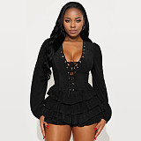 Fashionable and Fresh Lace-up Ruffle Dress BY-7549