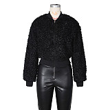 Fashionable Imitation Lambskin Loose Plush Short Baseball Jacket  ZS-0773