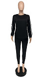 Casual Long-sleeved Round Neck Top + Sports Commuter Trousers Striped Suit WSY-00000