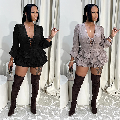 Fashionable and Fresh Lace-up Ruffle Dress BY-7549