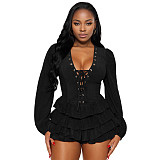 Fashionable and Fresh Lace-up Ruffle Dress BY-7549