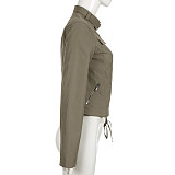 Retro Motorcycle Style Small Pocket Split Zipper Cardigan Work Jacket  MRA-19605