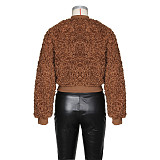 Fashionable Imitation Lambskin Loose Plush Short Baseball Jacket  ZS-0773