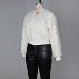 Fashionable Imitation Lambskin Loose Plush Short Baseball Jacket  ZS-0773