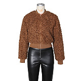 Fashionable Imitation Lambskin Loose Plush Short Baseball Jacket  ZS-0773
