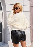 Fashionable Imitation Lambskin Loose Plush Short Baseball Jacket  ZS-0773