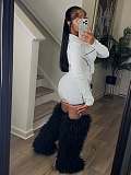 Solid Color Slim Fit Sports Style Lapel Zipper Long Sleeve Jacket and Shorts Set  XS-1489