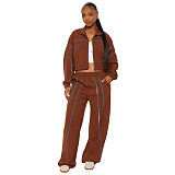 Fashionable Casual Wide-leg Line Color-blocked Stand-collar Two-piece Set YD-8839
