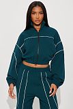 Fashionable Casual Wide-leg Line Color-blocked Stand-collar Two-piece Set YD-8839