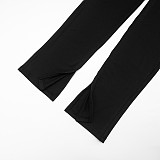 Sexy V-neck Metal Butterfly Button Splicing Hollow Navel-exposed Pleated Pants Suit