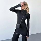 Fashionable Patchwork Solid Color Long-sleeved Slim-fit Trousers SuitZJQD-83268