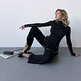 Fashionable Patchwork Solid Color Long-sleeved Slim-fit Trousers SuitZJQD-83268