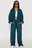 Fashionable Casual Wide-leg Line Color-blocked Stand-collar Two-piece Set YD-8839