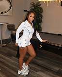 Solid Color Slim Fit Sports Style Lapel Zipper Long Sleeve Jacket and Shorts Set  XS-1489