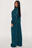 Fashionable Casual Wide-leg Line Color-blocked Stand-collar Two-piece Set YD-8839