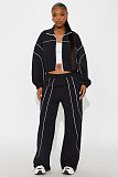 Fashionable Casual Wide-leg Line Color-blocked Stand-collar Two-piece Set YD-8839