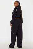 Fashionable Casual Wide-leg Line Color-blocked Stand-collar Two-piece Set YD-8839