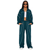 Fashionable Casual Wide-leg Line Color-blocked Stand-collar Two-piece Set YD-8839