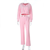 Casual Zipper Long-Sleeved Hooded Sweatshirt High-Waisted Straight-Leg Pants Set SUM-25251