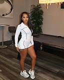 Solid Color Slim Fit Sports Style Lapel Zipper Long Sleeve Jacket and Shorts Set  XS-1489
