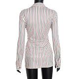Lapel Striped Button Slim Fit Shirt High Waist Cover Hip Skirt Suit XYWL-25ST429