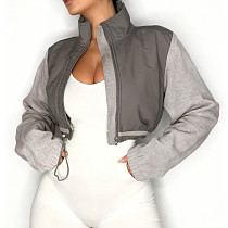 Stand Collar Drawstring Zipper Cropped Long-sleeved Cardigan Fleece Jacket MRA-24109