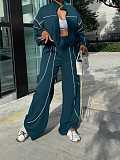 Fashionable Casual Wide-leg Line Color-blocked Stand-collar Two-piece Set YD-8839