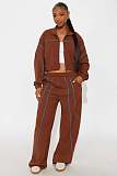 Fashionable Casual Wide-leg Line Color-blocked Stand-collar Two-piece Set YD-8839