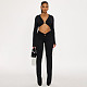 Sexy V-neck Metal Butterfly Button Splicing Hollow Navel-exposed Pleated Pants Suit