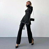 Fashionable Patchwork Solid Color Long-sleeved Slim-fit Trousers SuitZJQD-83268