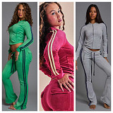 Fashionable and Casual Solid Color Pull Tie Two-piece Set YD-8840