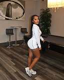 Solid Color Slim Fit Sports Style Lapel Zipper Long Sleeve Jacket and Shorts Set  XS-1489