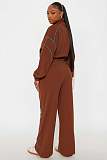 Fashionable Casual Wide-leg Line Color-blocked Stand-collar Two-piece Set YD-8839