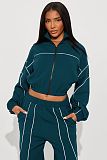 Fashionable Casual Wide-leg Line Color-blocked Stand-collar Two-piece Set YD-8839