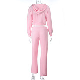 Casual Zipper Long-Sleeved Hooded Sweatshirt High-Waisted Straight-Leg Pants Set SUM-25251
