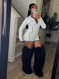 Solid Color Slim Fit Sports Style Lapel Zipper Long Sleeve Jacket and Shorts Set  XS-1489