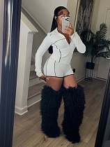 Solid Color Slim Fit Sports Style Lapel Zipper Long Sleeve Jacket and Shorts Set XS-1489 Solid Color Slim Fit Sports Style Lapel Zipper Long Sleeve Jacket and Shorts Set XS-1489