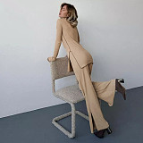 Fashionable Patchwork Solid Color Long-sleeved Slim-fit Trousers SuitZJQD-83268