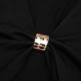 Sexy V-neck Metal Butterfly Button Splicing Hollow Navel-exposed Pleated Pants Suit