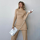 Fashionable Patchwork Solid Color Long-sleeved Slim-fit Trousers SuitZJQD-83268
