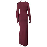 Sexy Long-sleeved Hollow Hot Girl Hip-wrapped Maxi Dress SUM-25326
