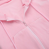 Casual Zipper Long-Sleeved Hooded Sweatshirt High-Waisted Straight-Leg Pants Set SUM-25251