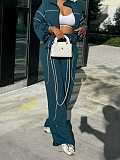 Fashionable Casual Wide-leg Line Color-blocked Stand-collar Two-piece Set YD-8839
