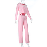Casual Zipper Long-Sleeved Hooded Sweatshirt High-Waisted Straight-Leg Pants Set SUM-25251