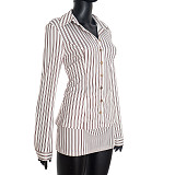 Lapel Striped Button Slim Fit Shirt High Waist Cover Hip Skirt Suit XYWL-25ST429