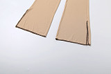 Fashionable Patchwork Solid Color Long-sleeved Slim-fit Trousers SuitZJQD-83268