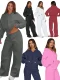 Casual Loose Solid Color Hooded Zipper Cardigan and Trousers Two-piece Set SSN-211512
