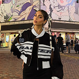 Trendy Letter Print Contrast Color Long Sleeve Stand Collar Jacket Top SUM-25259