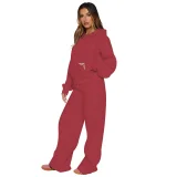 Casual Loose Solid Color Hooded Zipper Cardigan and Trousers Two-piece Set SSN-211512