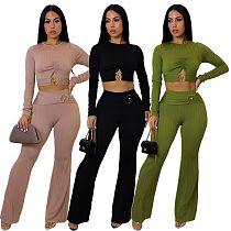 Sexy Slim Fit Hollow-Out Top and Bootcut Pants Two-Piece Set GZDM-2540 Sexy Slim Fit Hollow-Out Top and Bootcut Pants Two-Piece Set GZDM-2540